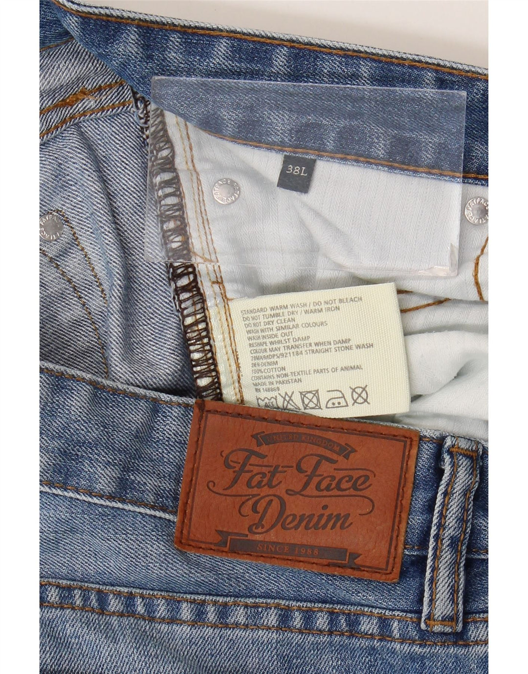 Calça jeans reta masculina Fat Face W38 L29 algodão azul