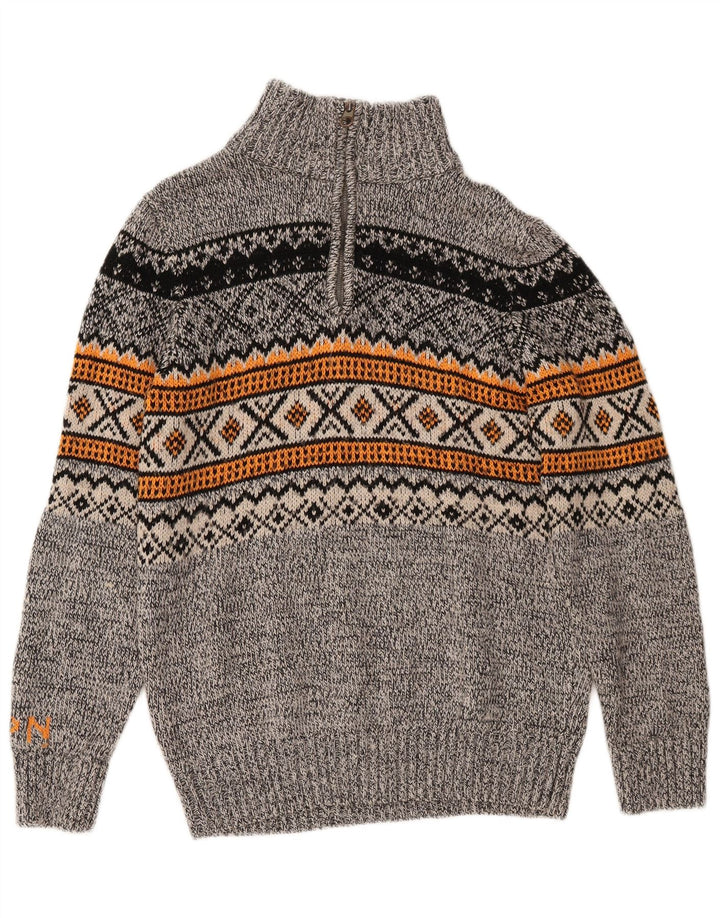 Suéter masculino Superdry com zíper e gola grande cinza Fair Isle acrílico