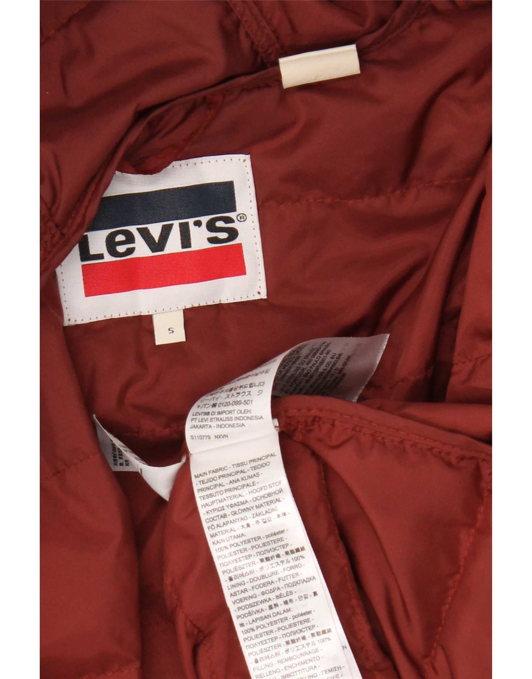 Jaqueta acolchoada com capuz feminino Levi's UK 10 pequeno poliéster vermelho