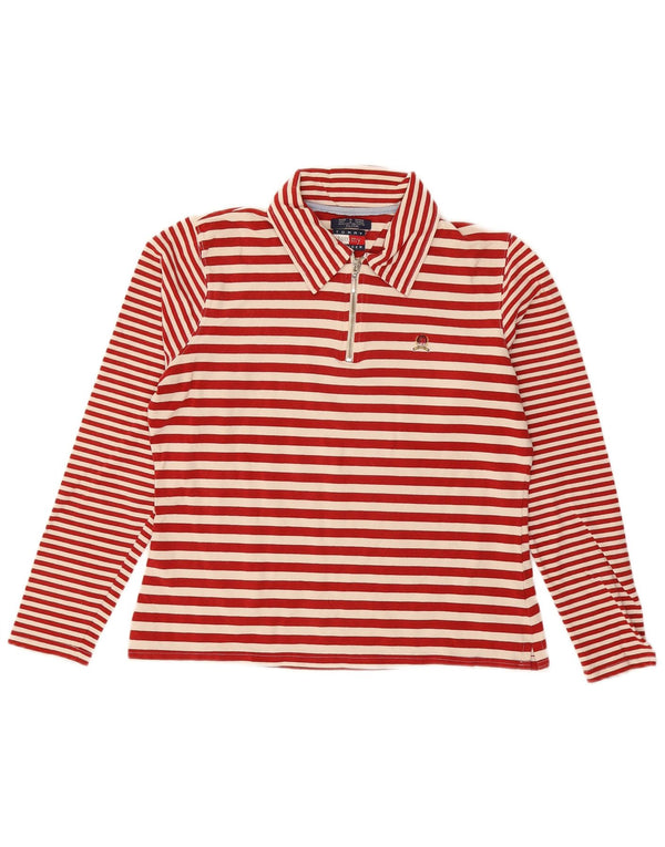 Camisa polo feminina TOMMY HILFIGER de manga comprida UK 18 XL algodão listrado vermelho