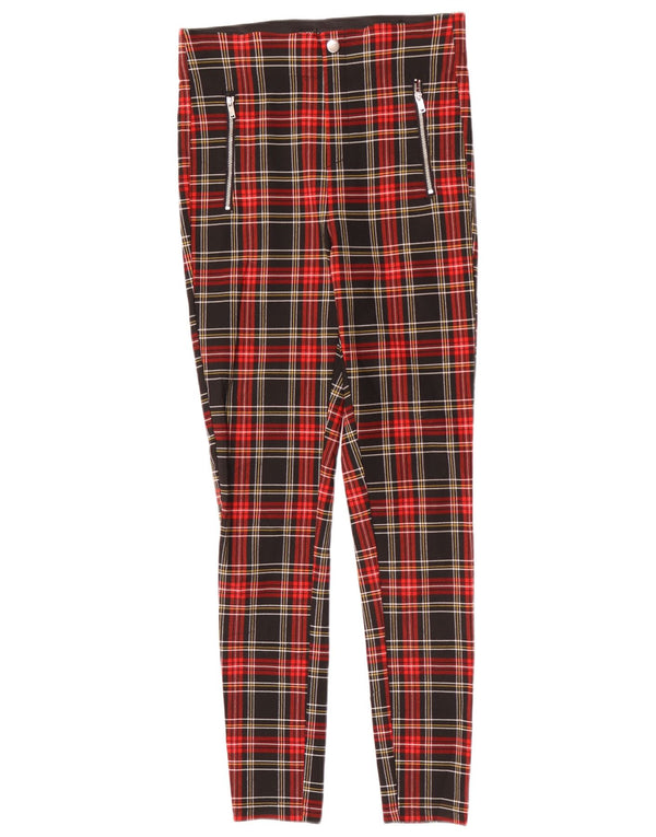 Zara Calça feminina skinny casual média W28 L28 vermelha xadrez viscose