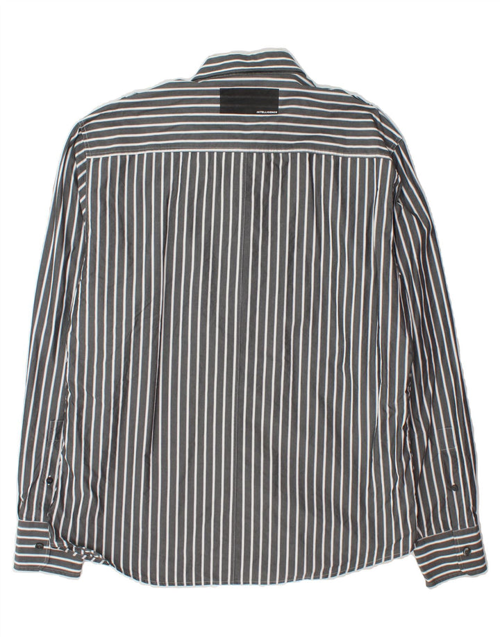 JACK & JONES Mens Military Shirt 2XL Grey Striped Cotton Vintage Jack & Jones and Second-Hand Jack & Jones from Messina Hembry 