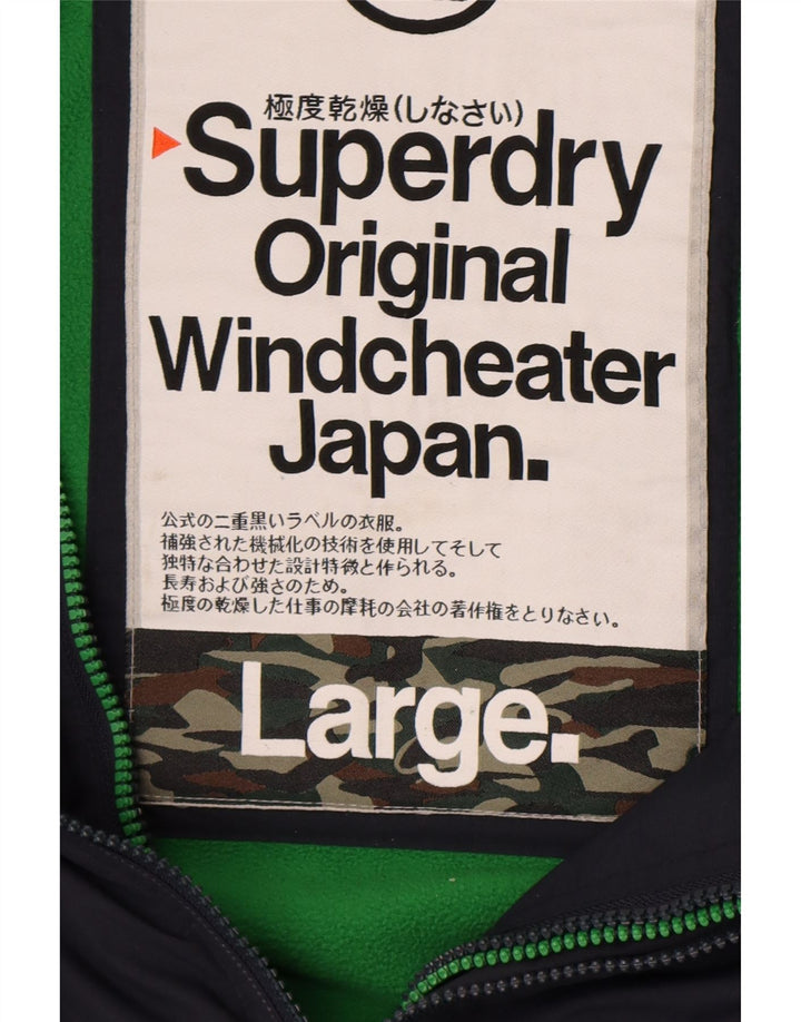 Jaqueta corta-vento masculina Superdry com capuz e blusão UK 40 grande azul marinho