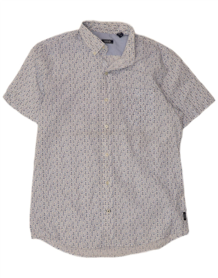 Camisa masculina de manga curta IZOD algodão manchado azul médio