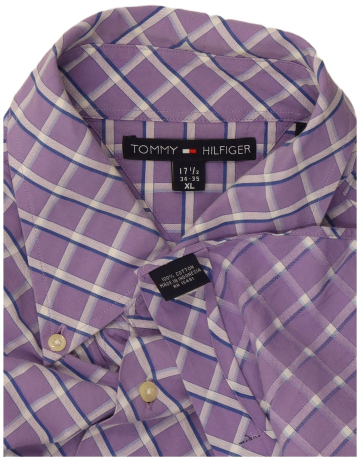 Camisa masculina TOMMY HILFIGER tamanho 17 1/2 XL algodão xadrez roxo