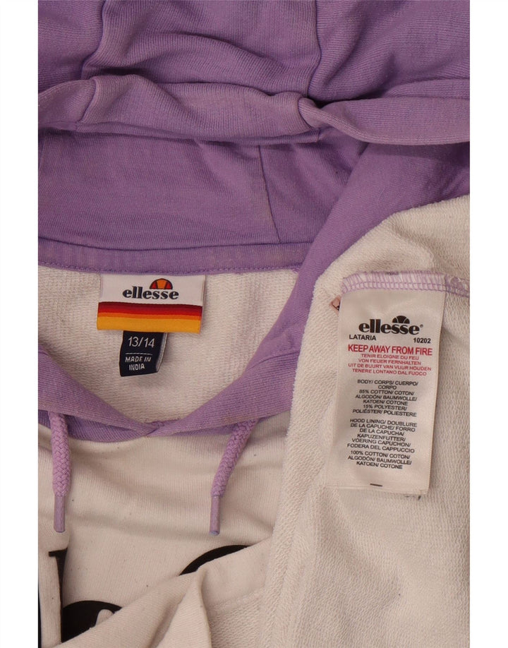 ELLESSE Girls Graphic Crop Hoodie Jumper 13-14 Years Purple Colourblock Vintage Ellesse and Second-Hand Ellesse from Messina Hembry 