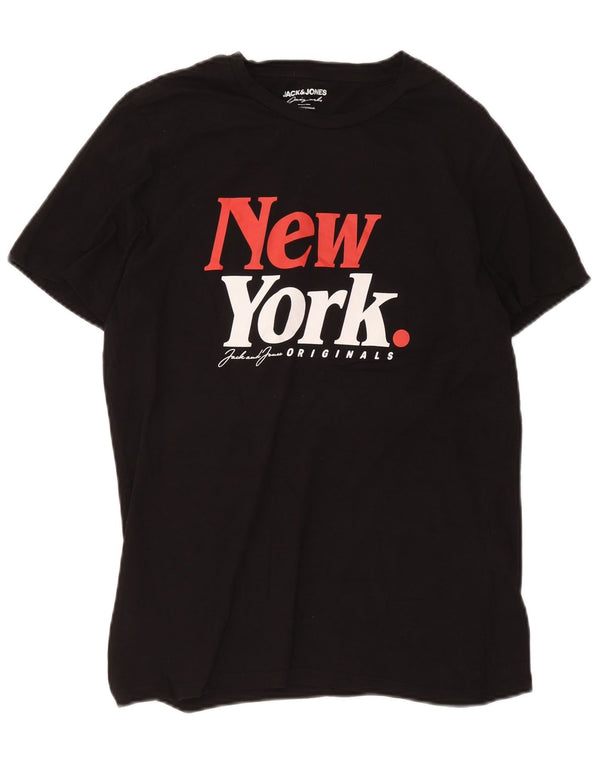 Camiseta masculina Jack & Jones New York Graphic Top médio algodão preto