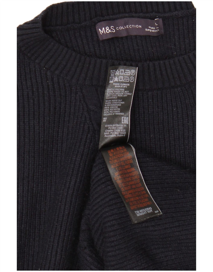 Suéter masculino Marks & Spencer com gola redonda, viscose azul marinho grande
