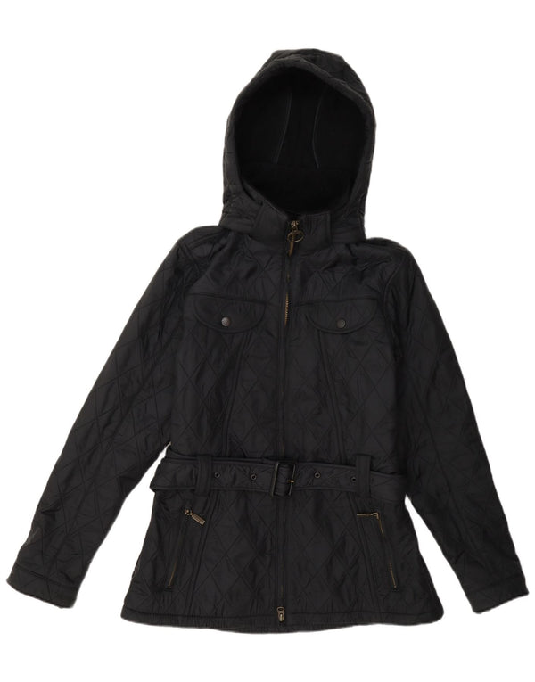 Jaqueta feminina acolchoada com capuz Barbour UK 12 poliamida cinza médio