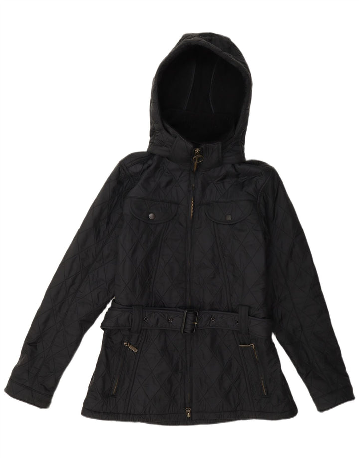 Jaqueta feminina acolchoada com capuz Barbour UK 12 poliamida cinza médio