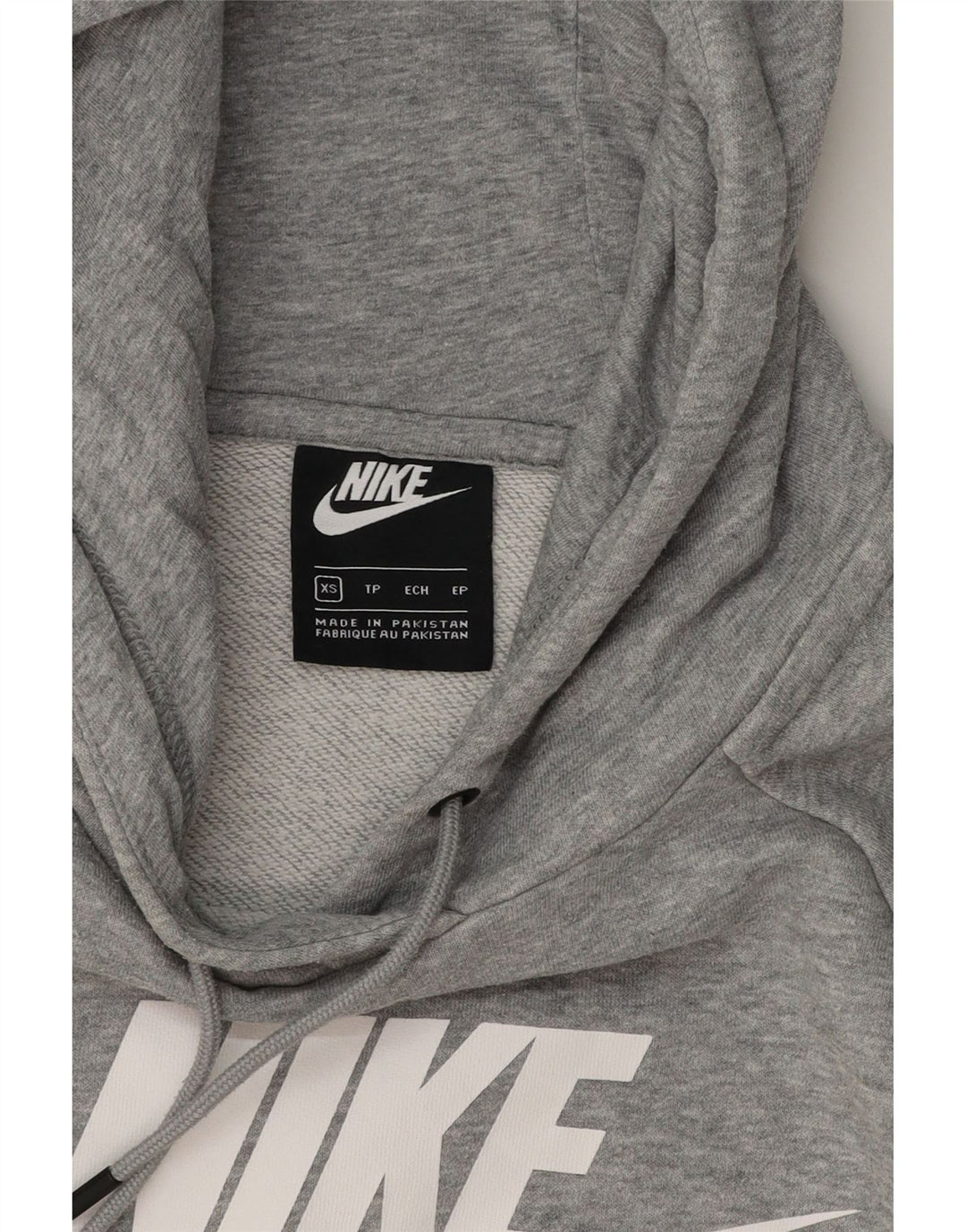 NIKE Womens Oversized Graphic Hoodie Jumper UK 6 XS Grey Cotton Vintage Nike and Second-Hand Nike from Messina Hembry 