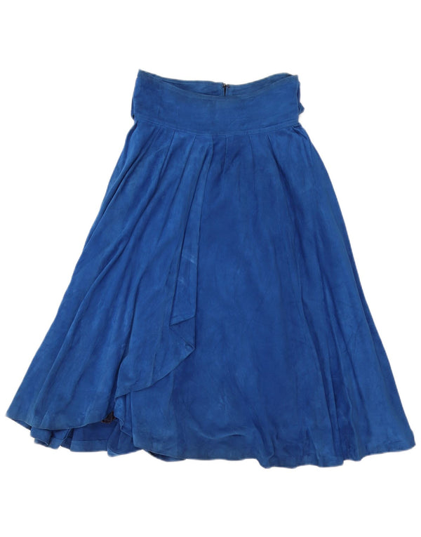 Saia vintage feminina camurça linha A IT 40 pequena W26 couro azul
