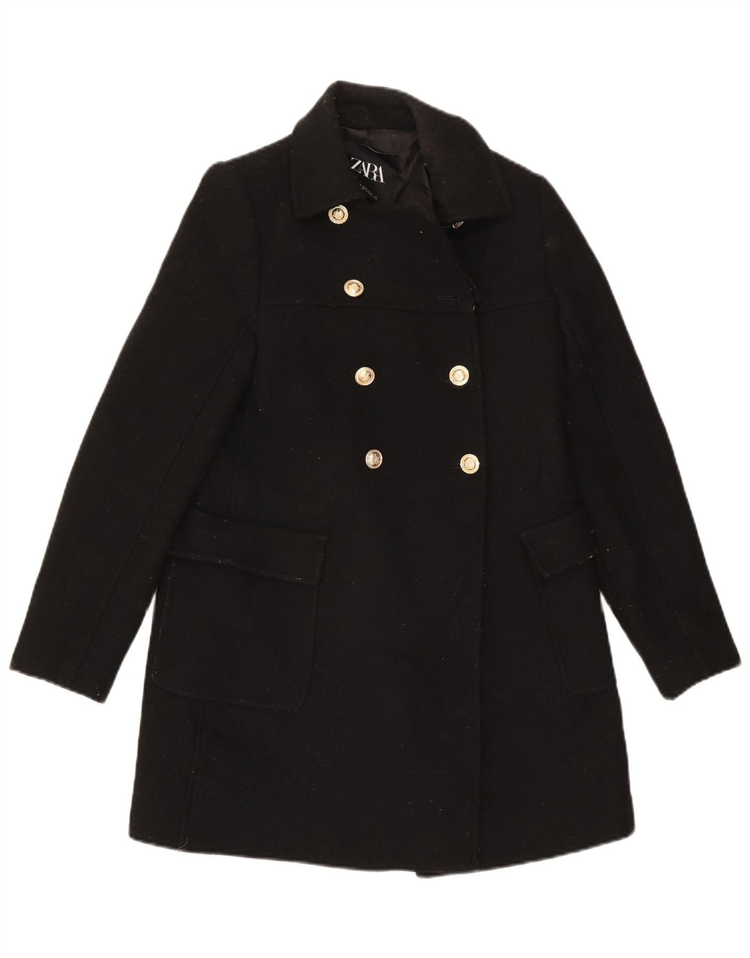 Casaco feminino Zara com peito duplo Reino Unido 6 XS lã preta