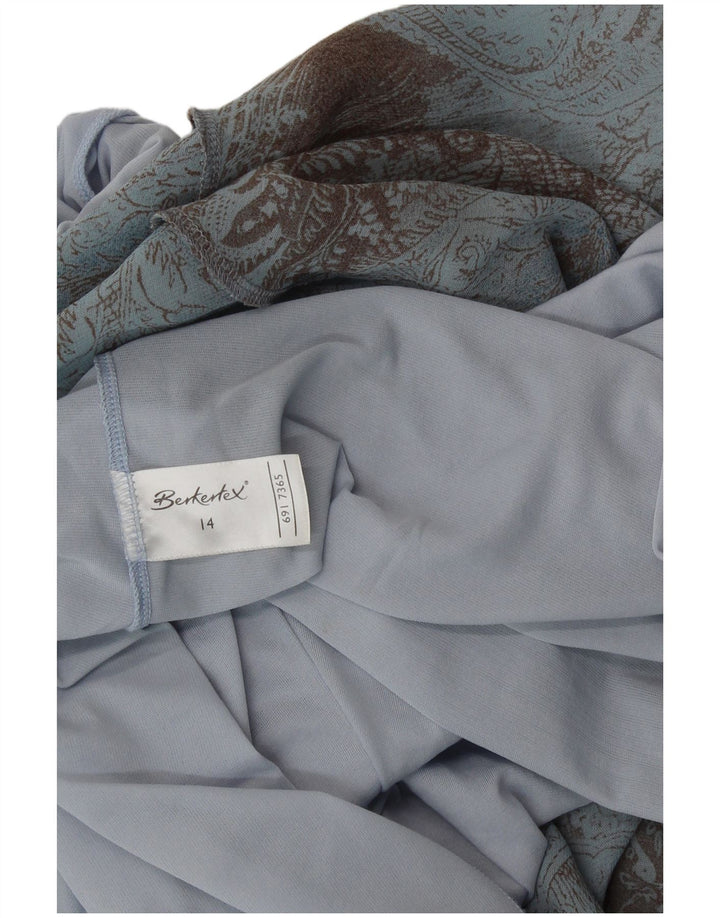 Saia feminina BERKERTEX evasê UK 14 médio W28 azul paisley viscose