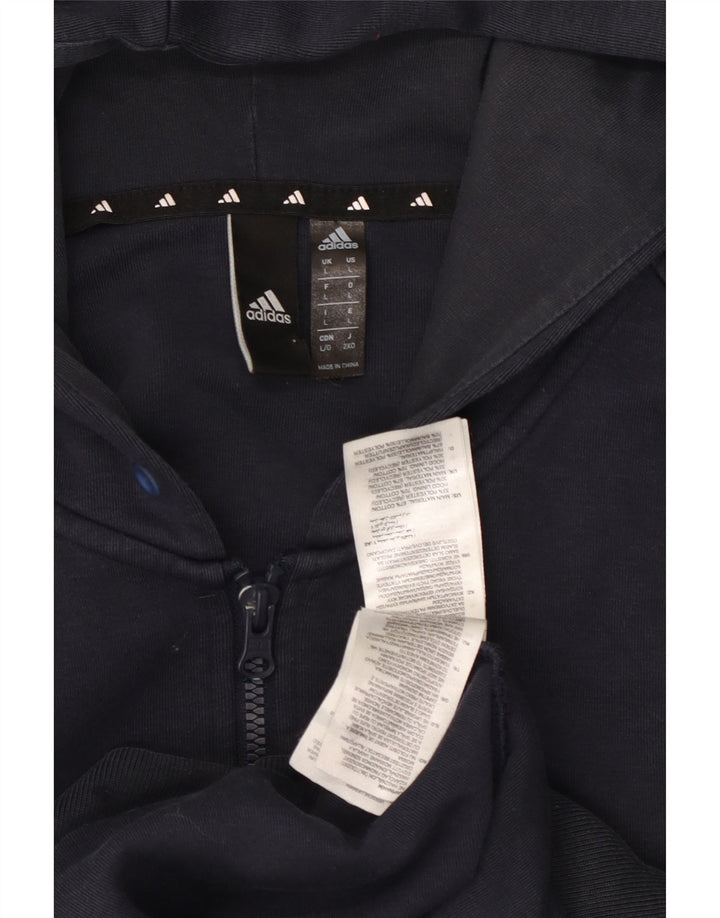 Suéter masculino Adidas com capuz e zíper grande algodão azul marinho