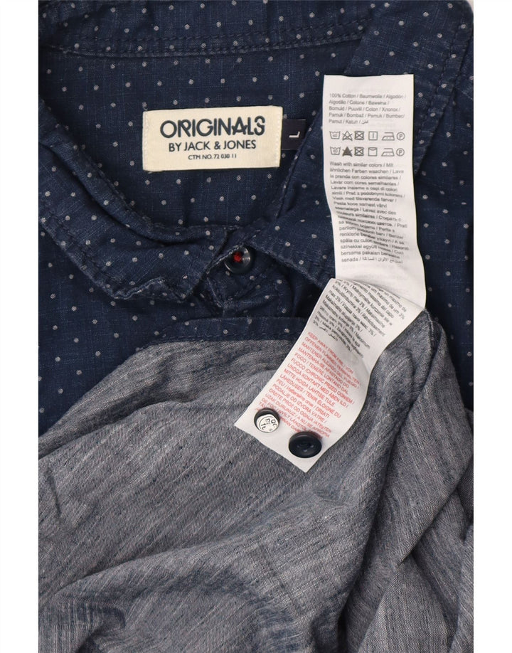Camisa masculina JACK & JONES grande algodão manchado azul marinho
