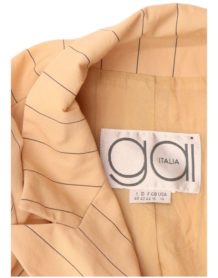 Jaqueta blazer feminina VINTAGE com peito duplo Reino Unido 18 XL risca de giz bege