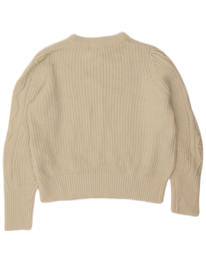Suéter feminino Marks & Spencer com gola canoa, Reino Unido 16, grande, bege, poliéster