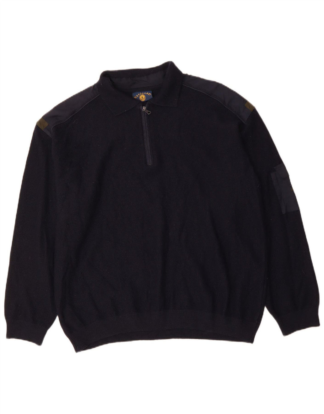 Suéter masculino NAVIGARE com zíper e gola polo 2XL lã Merino azul marinho