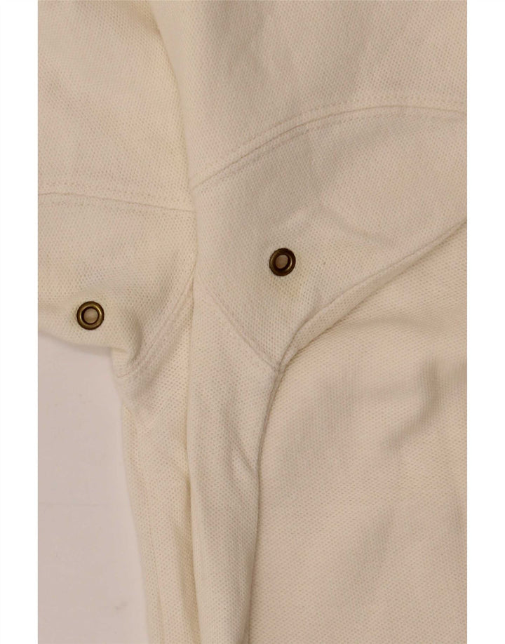 Camisa polo masculina Timberland pequena listrada bege de algodão