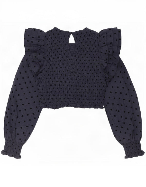 Blusa cropped feminina Zara UK 4 XS azul marinho bolinhas algodão