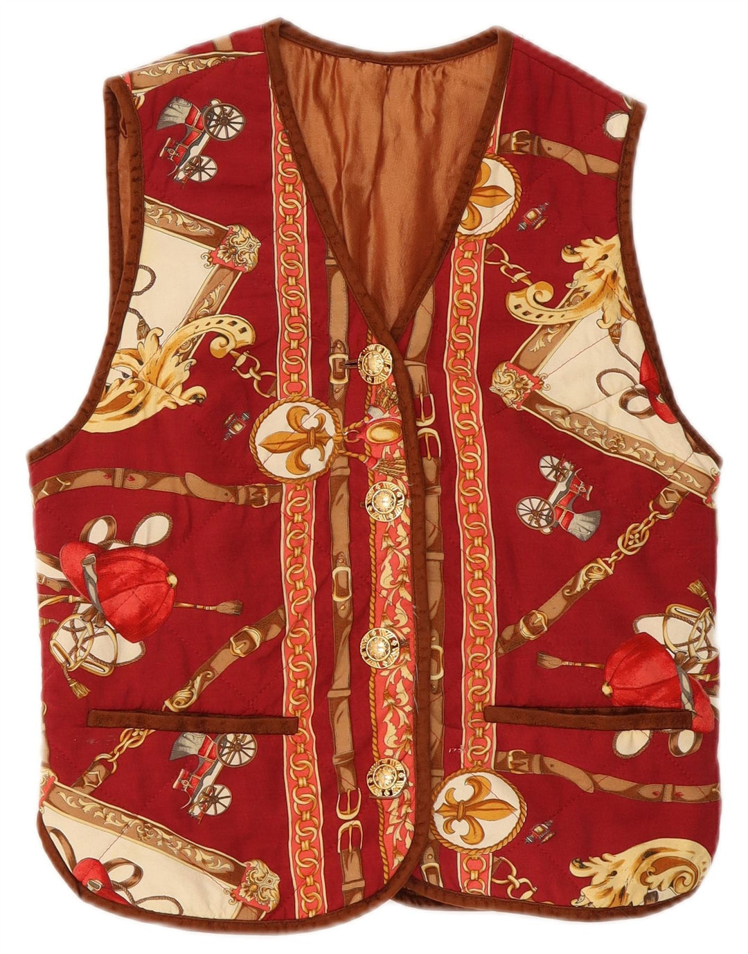 Colete feminino vintage com padrão abstrato de equitação Reino Unido 12 vermelho médio