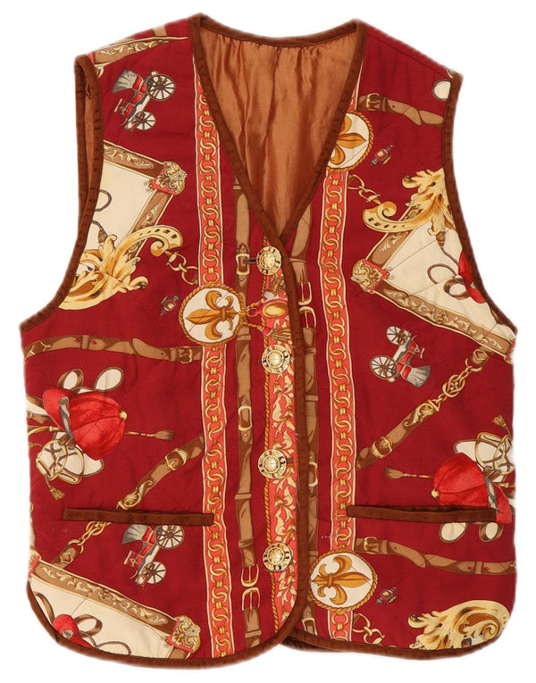 Colete feminino vintage com padrão abstrato de equitação Reino Unido 12 vermelho médio