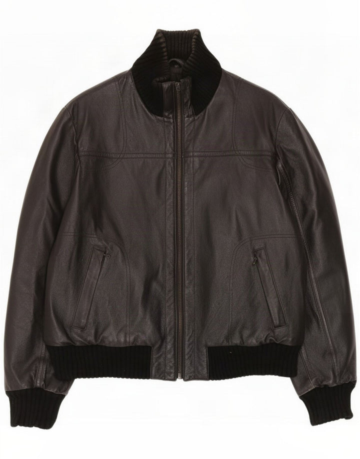 Jaqueta de couro masculina vintage UK 40 grande preta