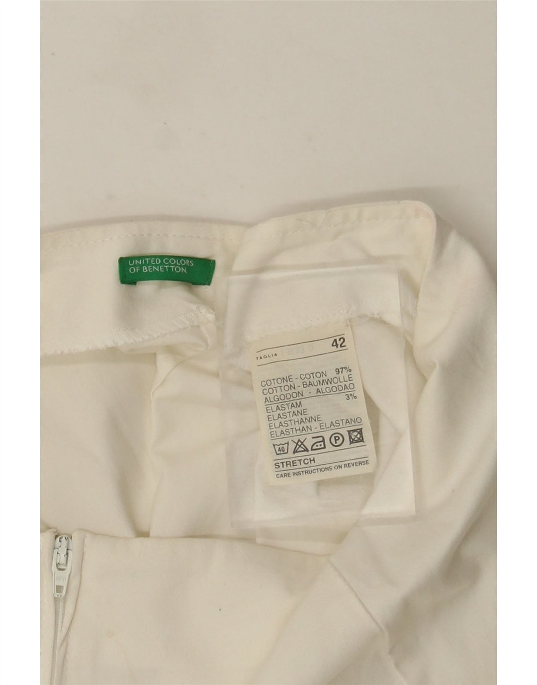 Saia feminina Benetton A-Line IT 42 médio W28 algodão branco