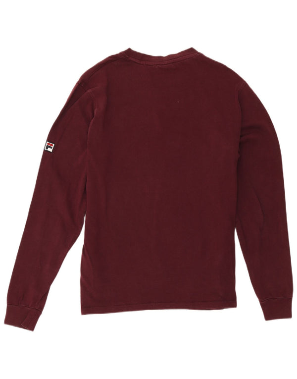 Fila Mens Top Manga Longa Pequeno Algodão Borgonha