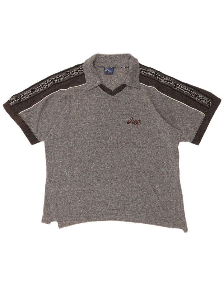 Camisa polo gráfica masculina Asics pequena cinza colorblock