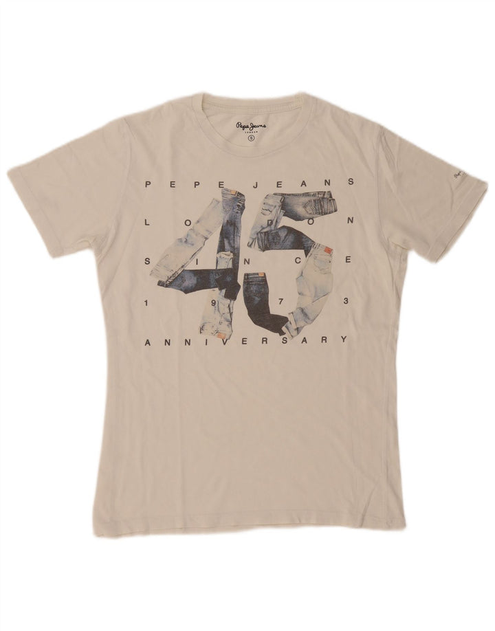 PEPE Jeans Camiseta masculina gráfica top pequeno off white