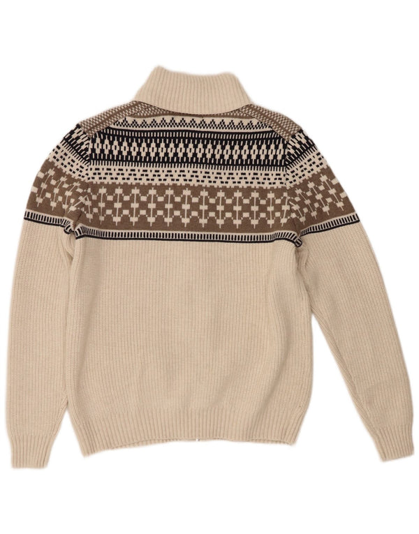 Suéter cardigã masculino Marks & Spencer com zíper completo médio off white Fair Isle