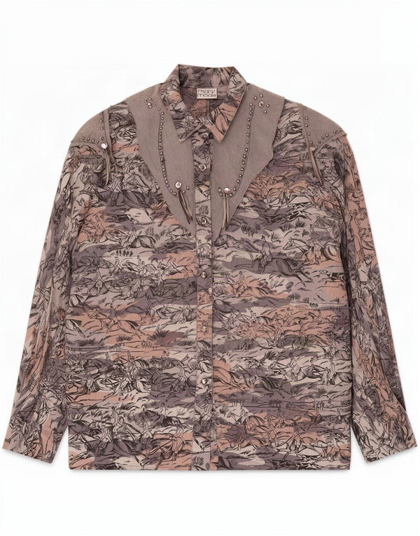 Blusa feminina vintage EU 44 XL cinza estampa animal