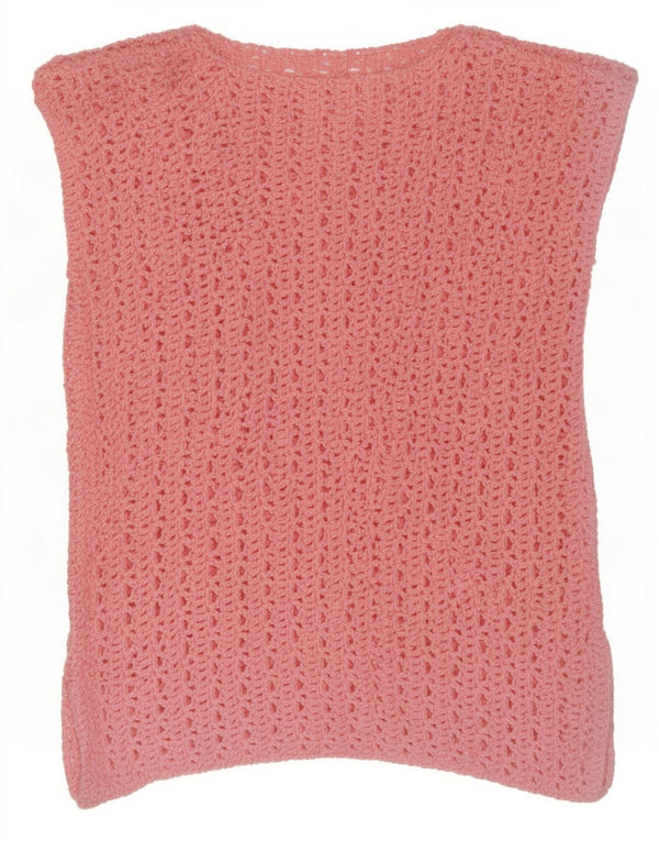 Regata feminina vintage de crochê com colete UK 12 rosa médio