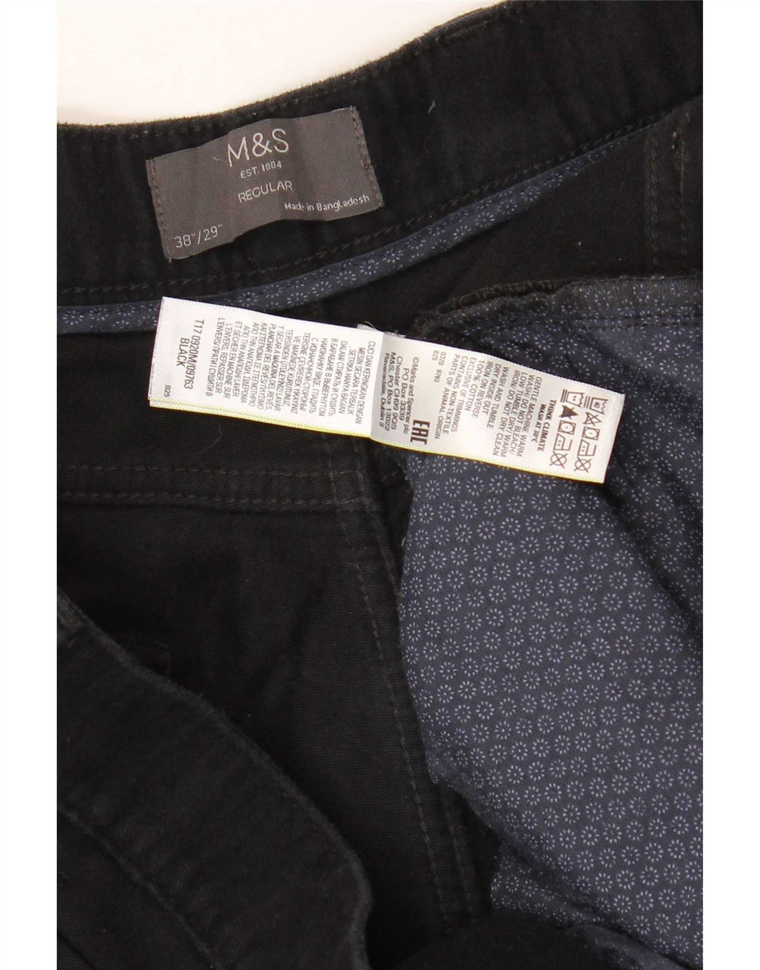 Calça casual masculina Marks & Spencer de ajuste regular W38 L29 algodão preto