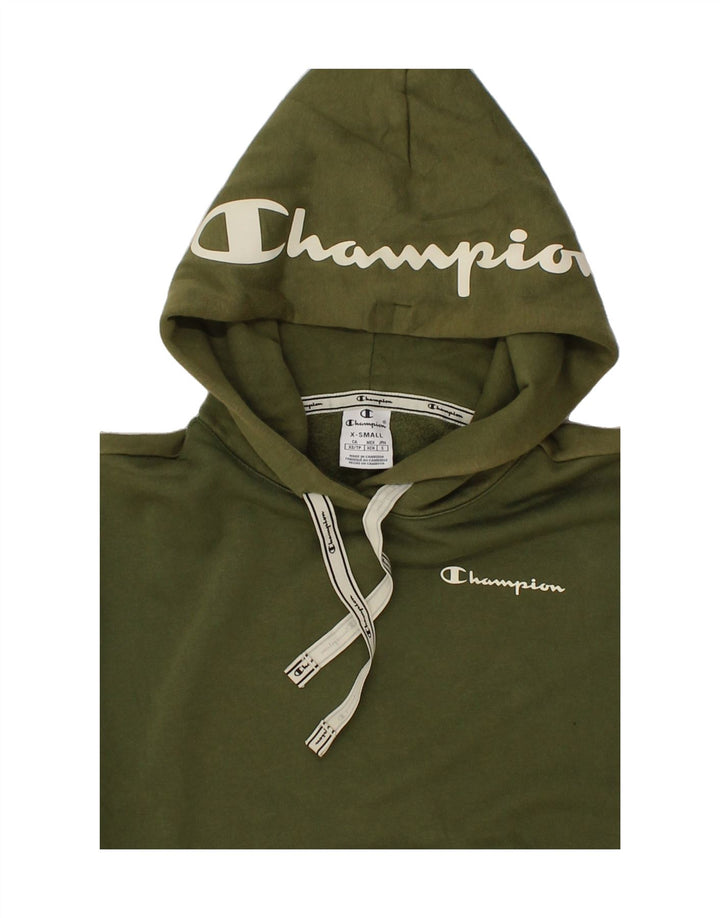 CHAMPION Womens Graphic Hoodie Jumper UK 6 XS Green Cotton Vintage Champion and Second-Hand Champion from Messina Hembry 