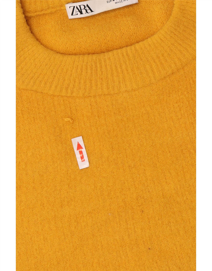 Zara Suéter feminino com gola redonda, Reino Unido 14, médio, amarelo, nylon