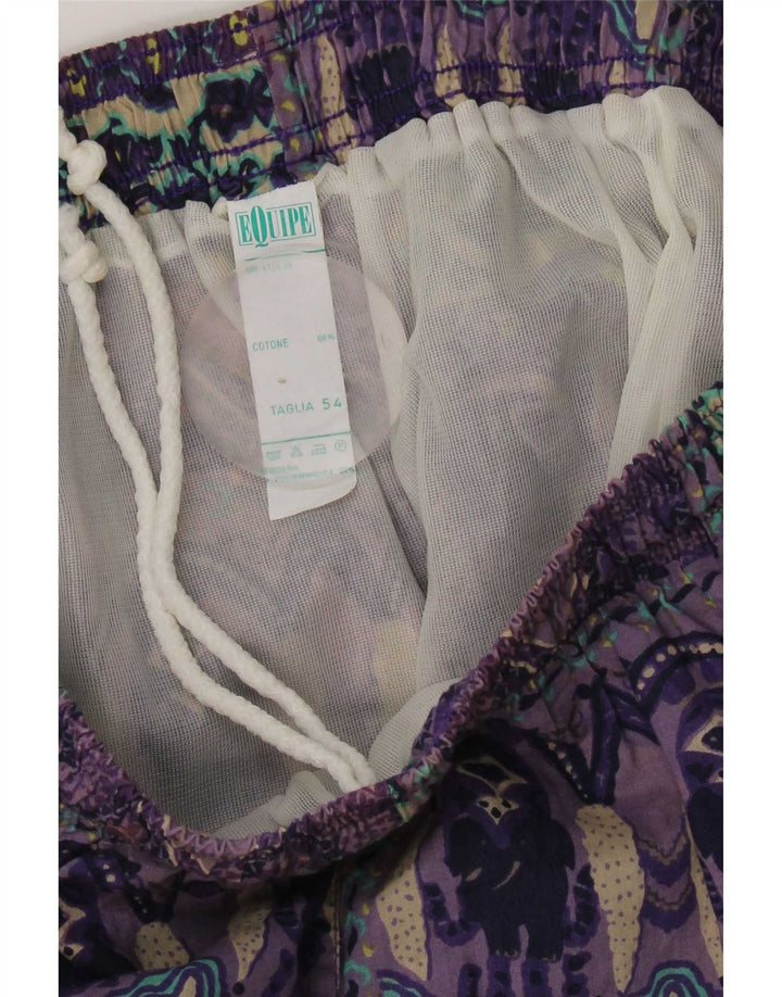 Shorts de natação feminino Equipe UK 14 grande roxo patchwork algodão