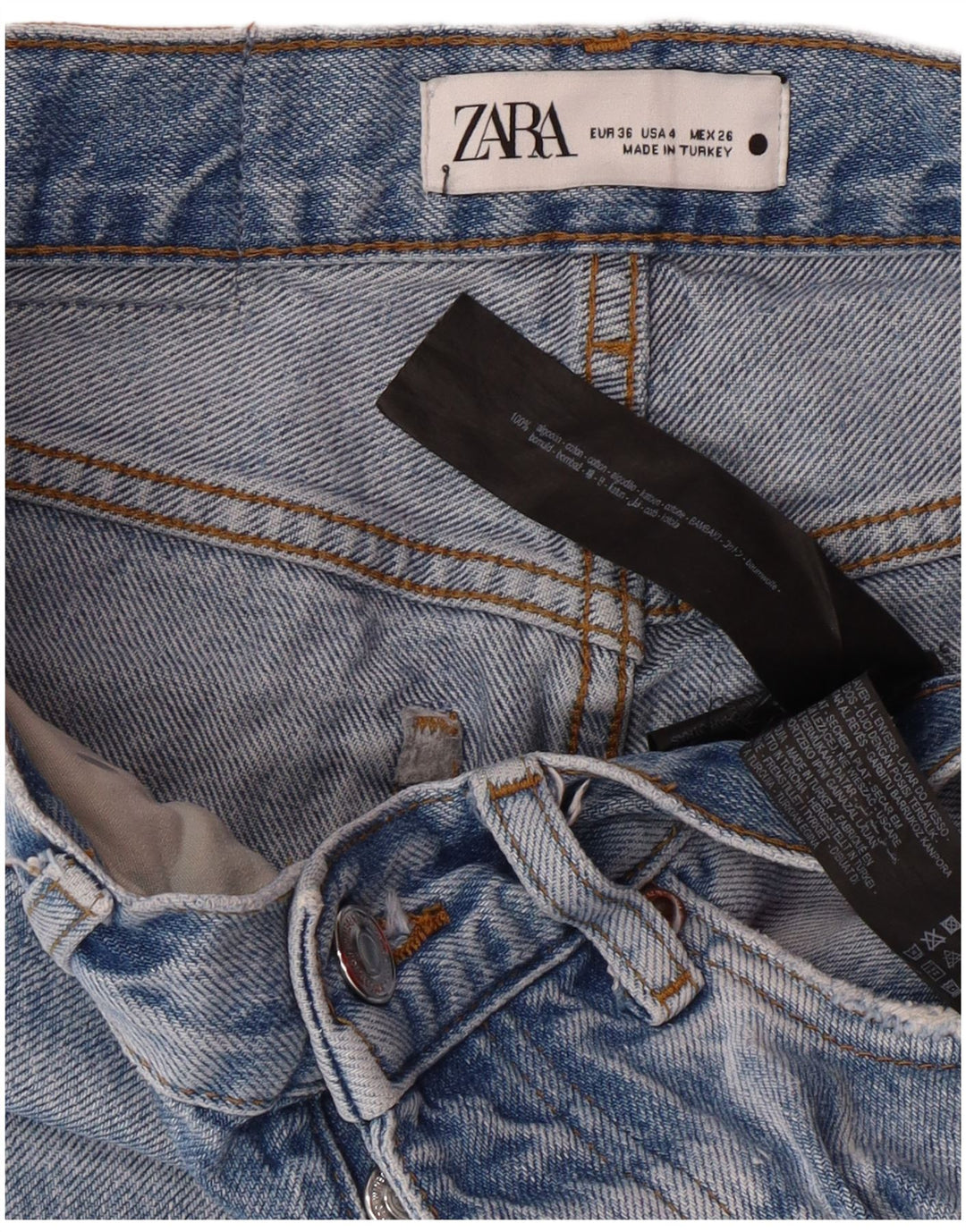 Zara Jeans feminino angustiado cônico EU 36 XS W26 L27 azul algodão grunge
