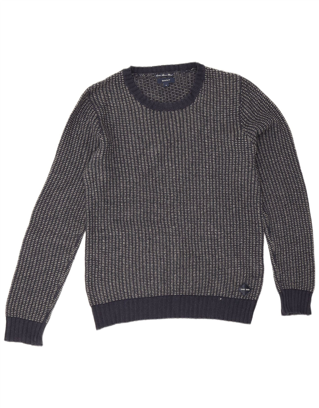 Suéter masculino Gant com gola redonda, algodão listrado azul marinho médio