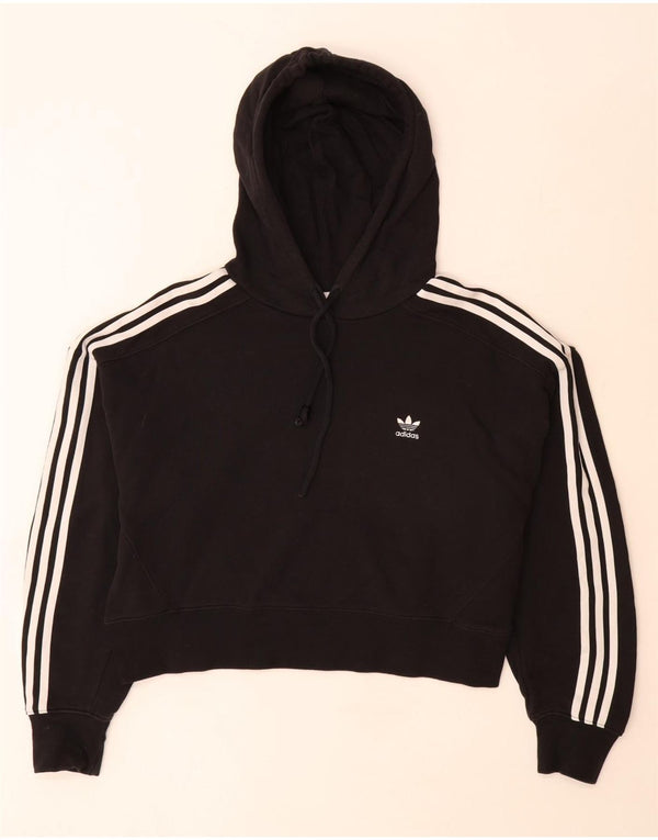 Adidas Womens Crop Oversized Hoodie Jumper Reino Unido 12 Médio Algodão Preto