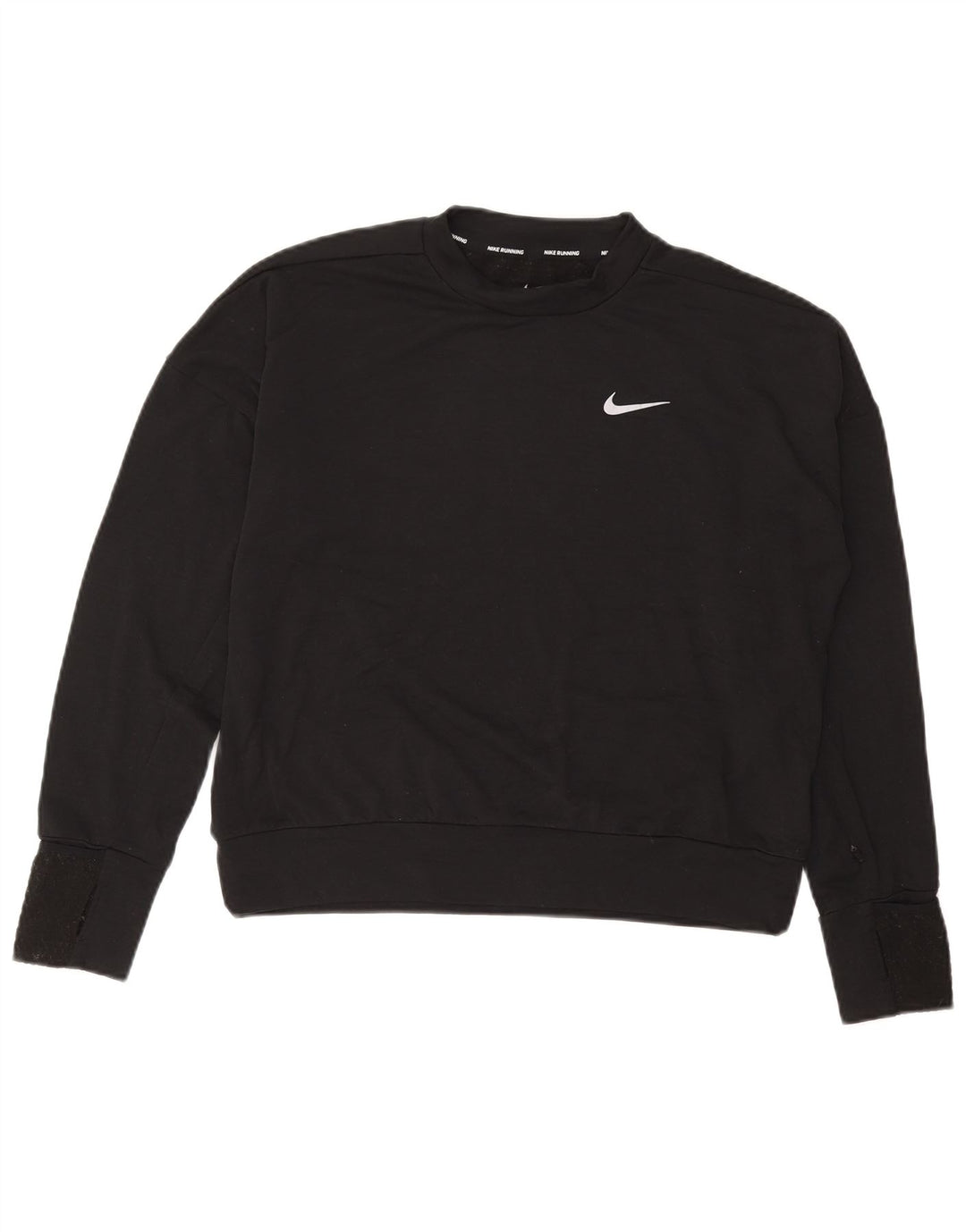 Top feminino Nike Running Oversized manga comprida UK 10 pequeno poliéster preto
