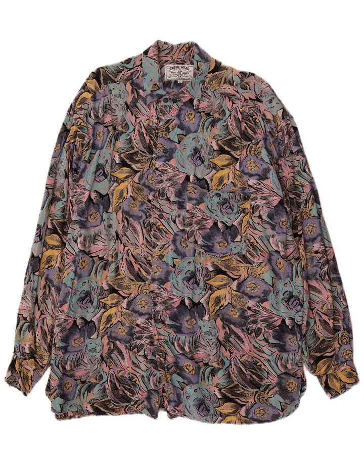 Camisa masculina vintage grande viscose floral multicolorida