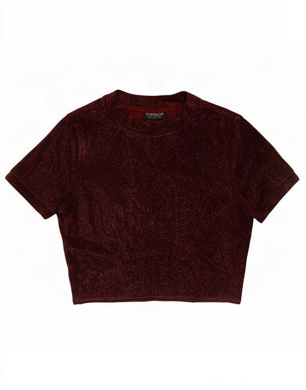 Blusa cropped feminina Topshop Reino Unido 8 pequena viscose marrom manchada