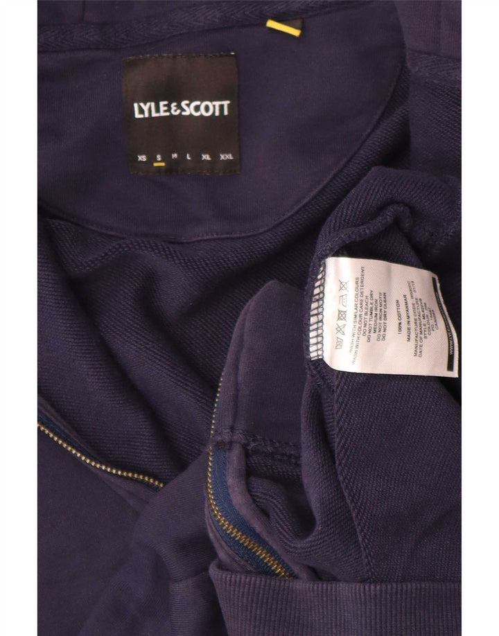 Lyle & Scott Suéter masculino com capuz e zíper pequeno algodão azul marinho