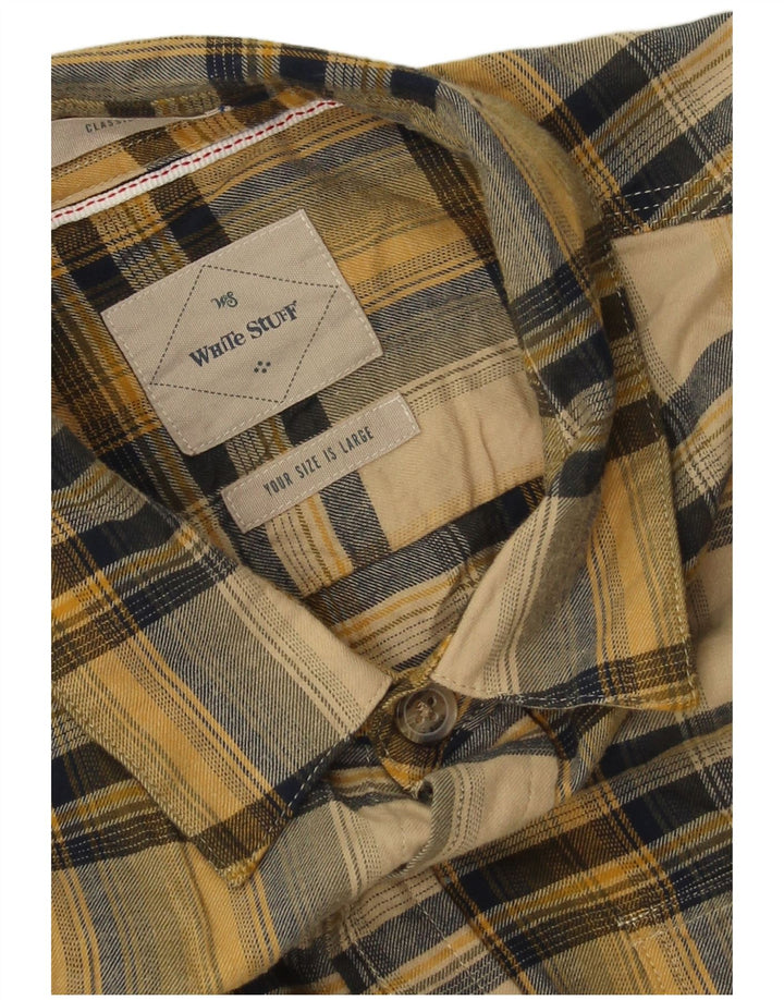 Camisa masculina de flanela branca grande algodão xadrez amarelo