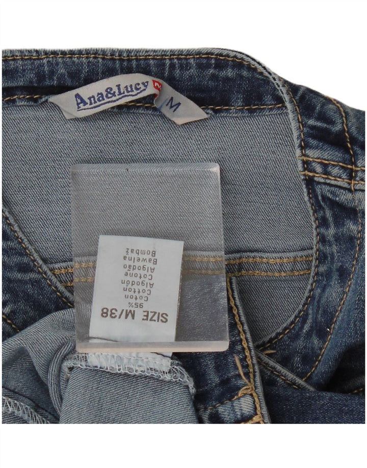 Jaqueta jeans feminina vintage UK 12 algodão azul marinho médio