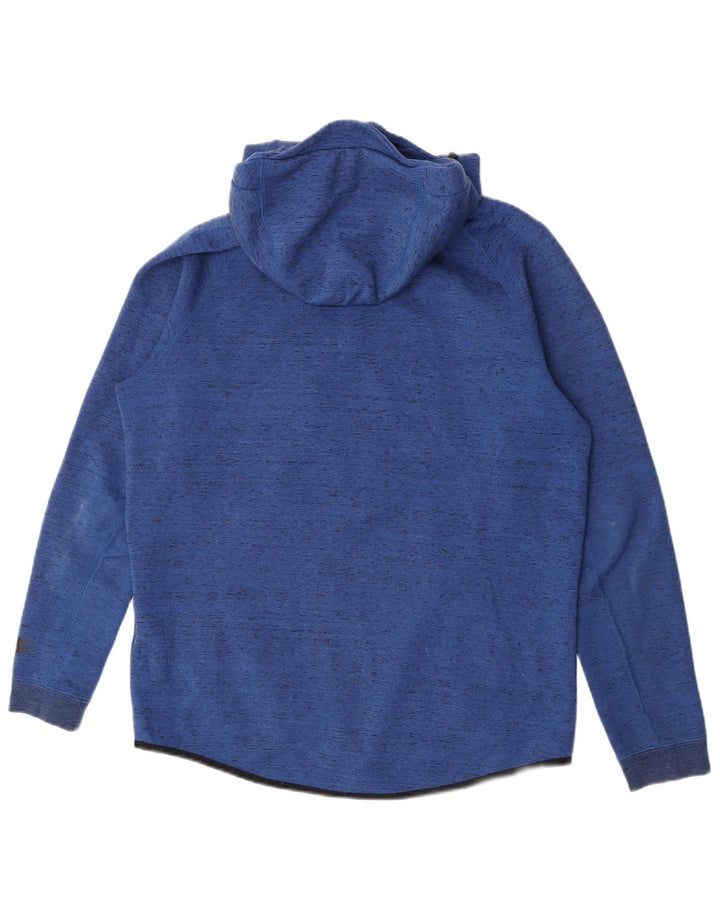 Suéter masculino Nike com capuz e zíper azul médio manchado de algodão