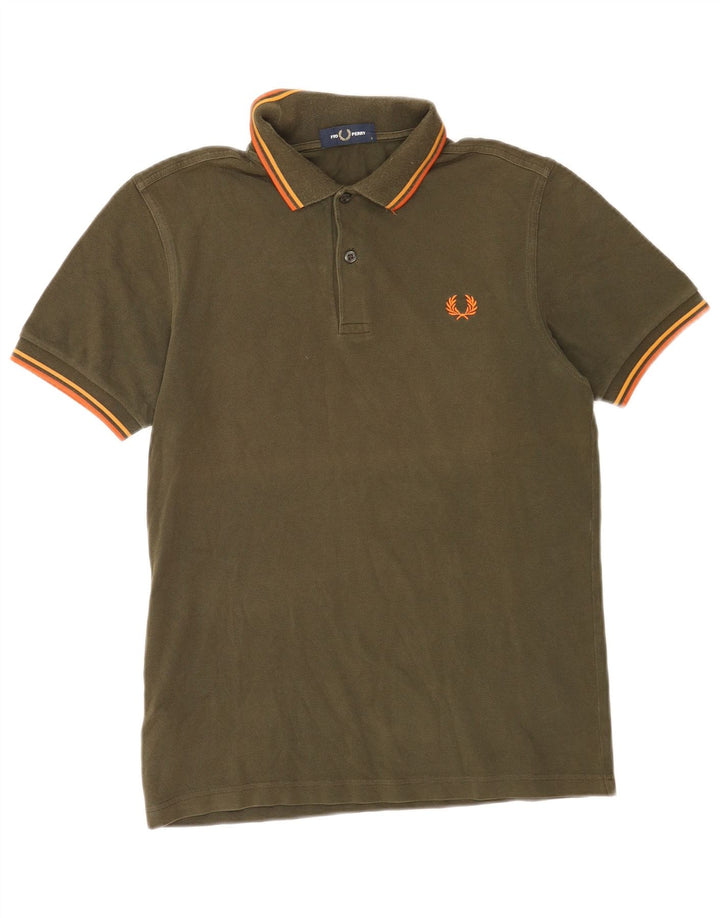 Camisa polo masculina Fred Perry pequena de algodão cáqui